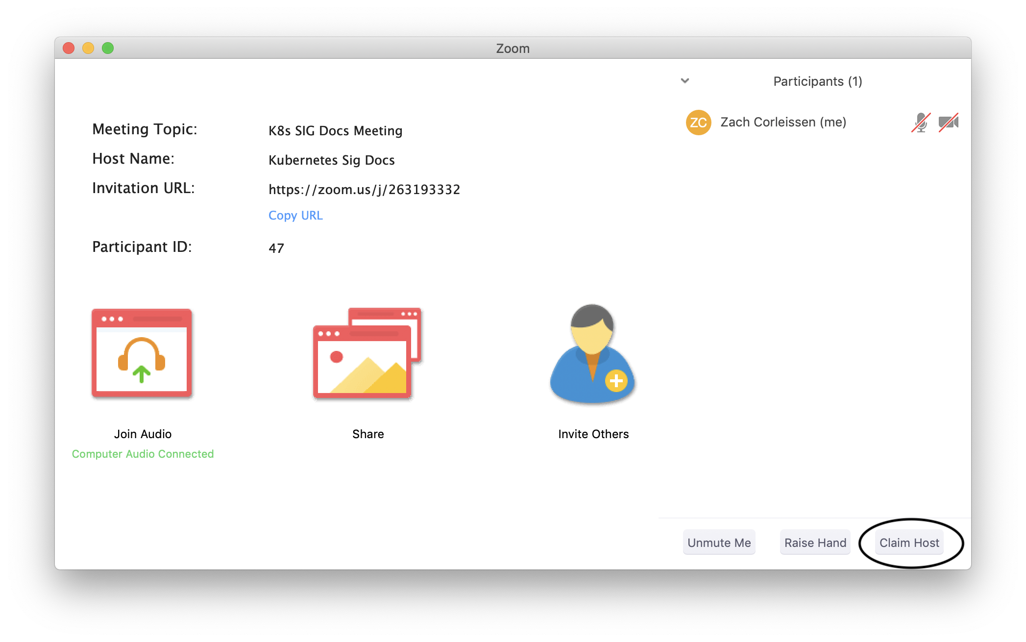 Claiming the host role in Zoom